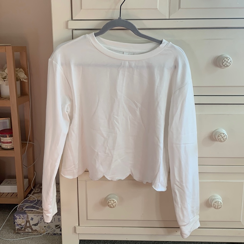 white scalloped long sleeve shirt